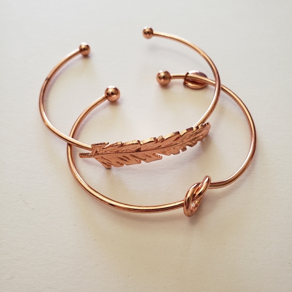 Rose gold tone Bracelets,  one is feather and one is Love knot - Picture 2 of 10